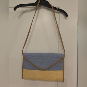 Baby Blue and Tan Paper Straw Shoulder Bag / Pre-owned   GreatCondition.